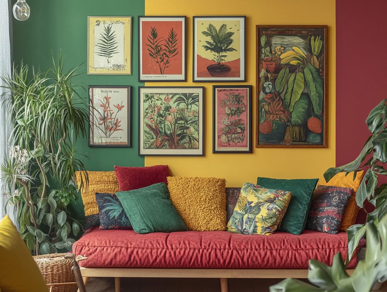 Current vintage wall art trends making a comeback, including macrame, floral prints, and geometric designs.