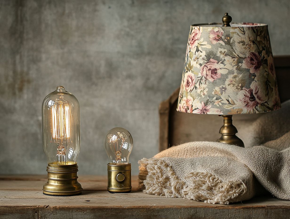 A collection of vintage lamp harps displayed on a table.