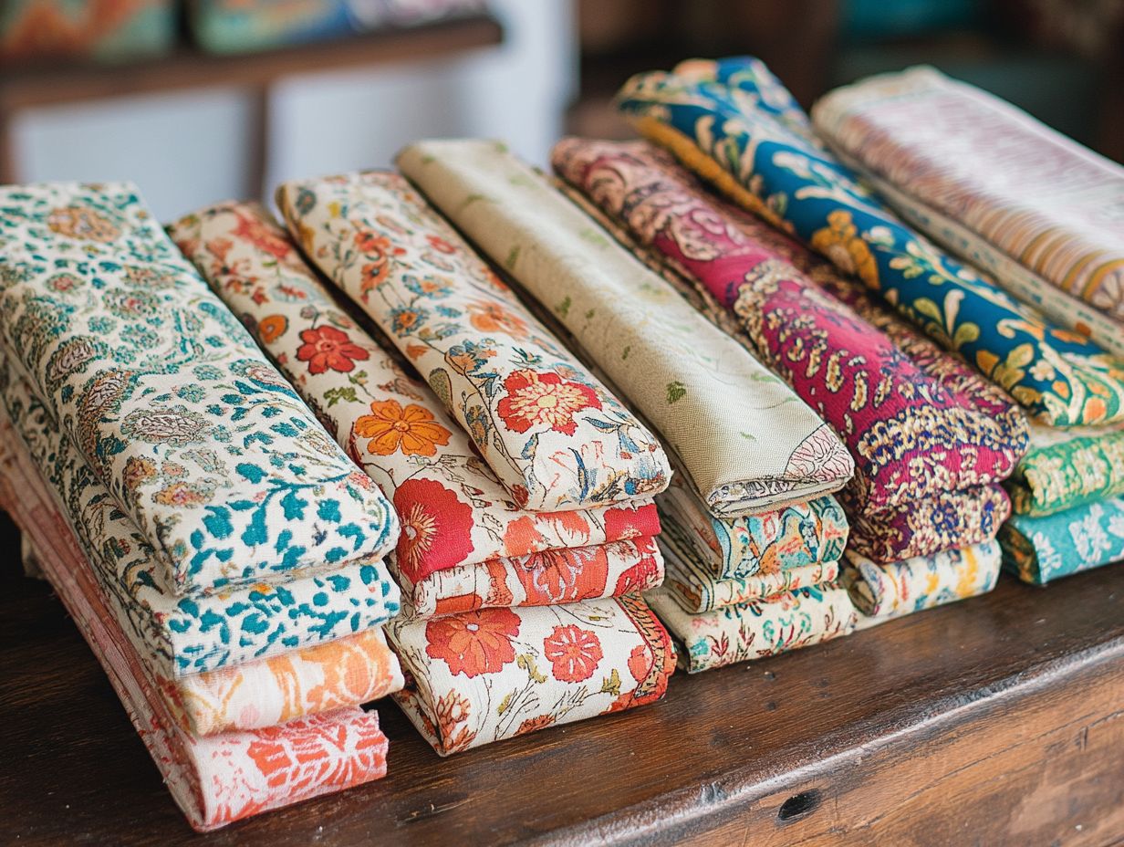 Various types of vintage fabrics displayed