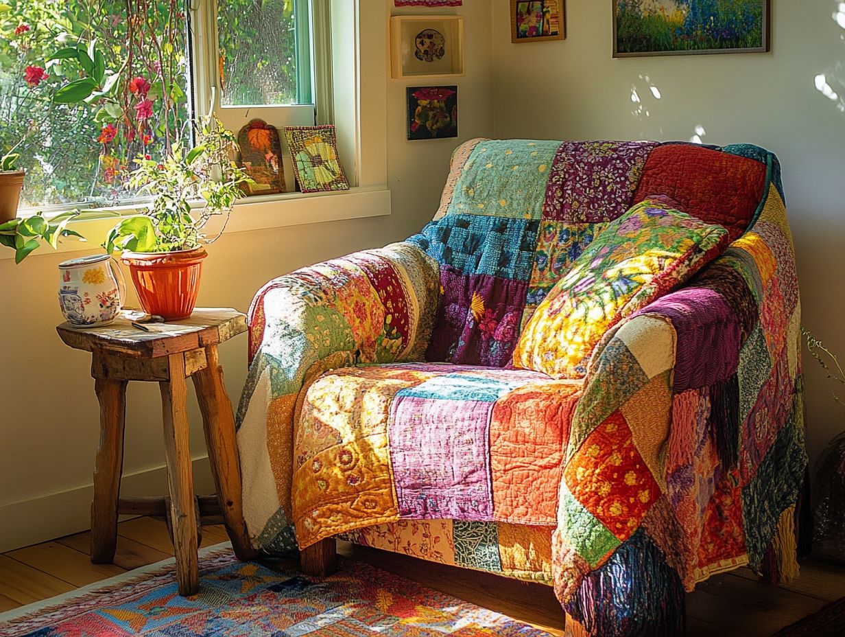An image showcasing various techniques for upcycling vintage fabrics in home decor