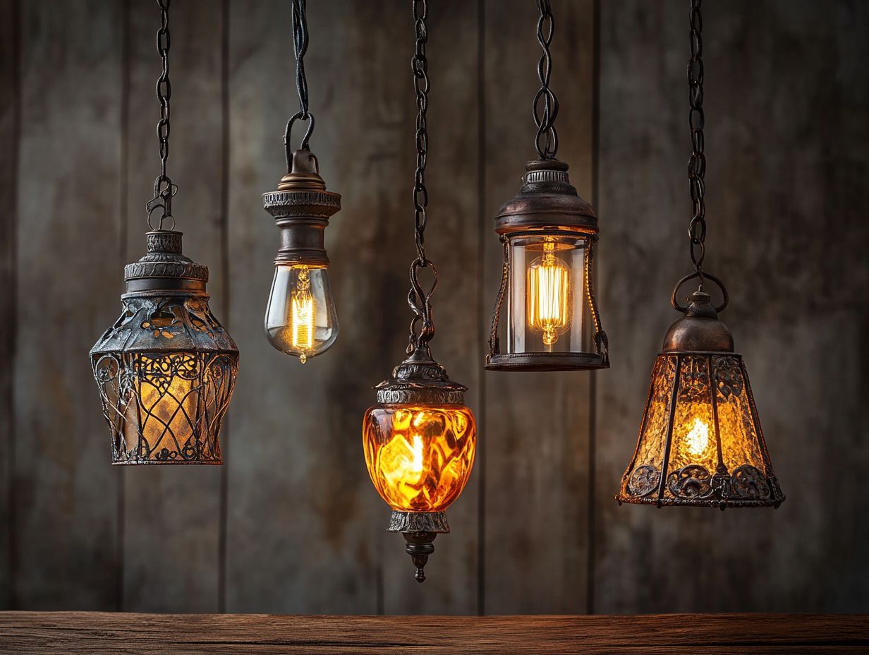 A variety of vintage lighting fixtures