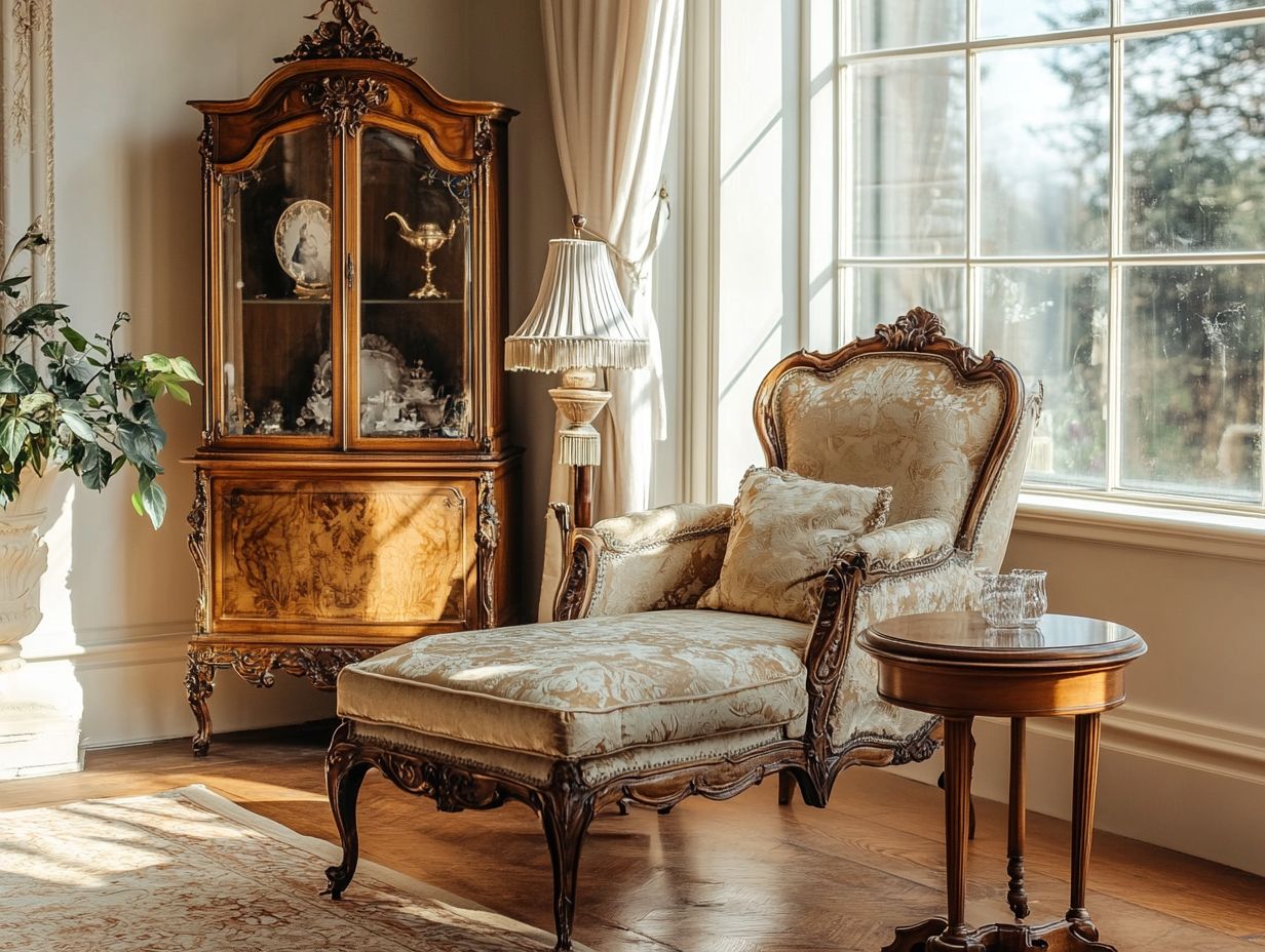 Visual representation of five vintage furniture styles