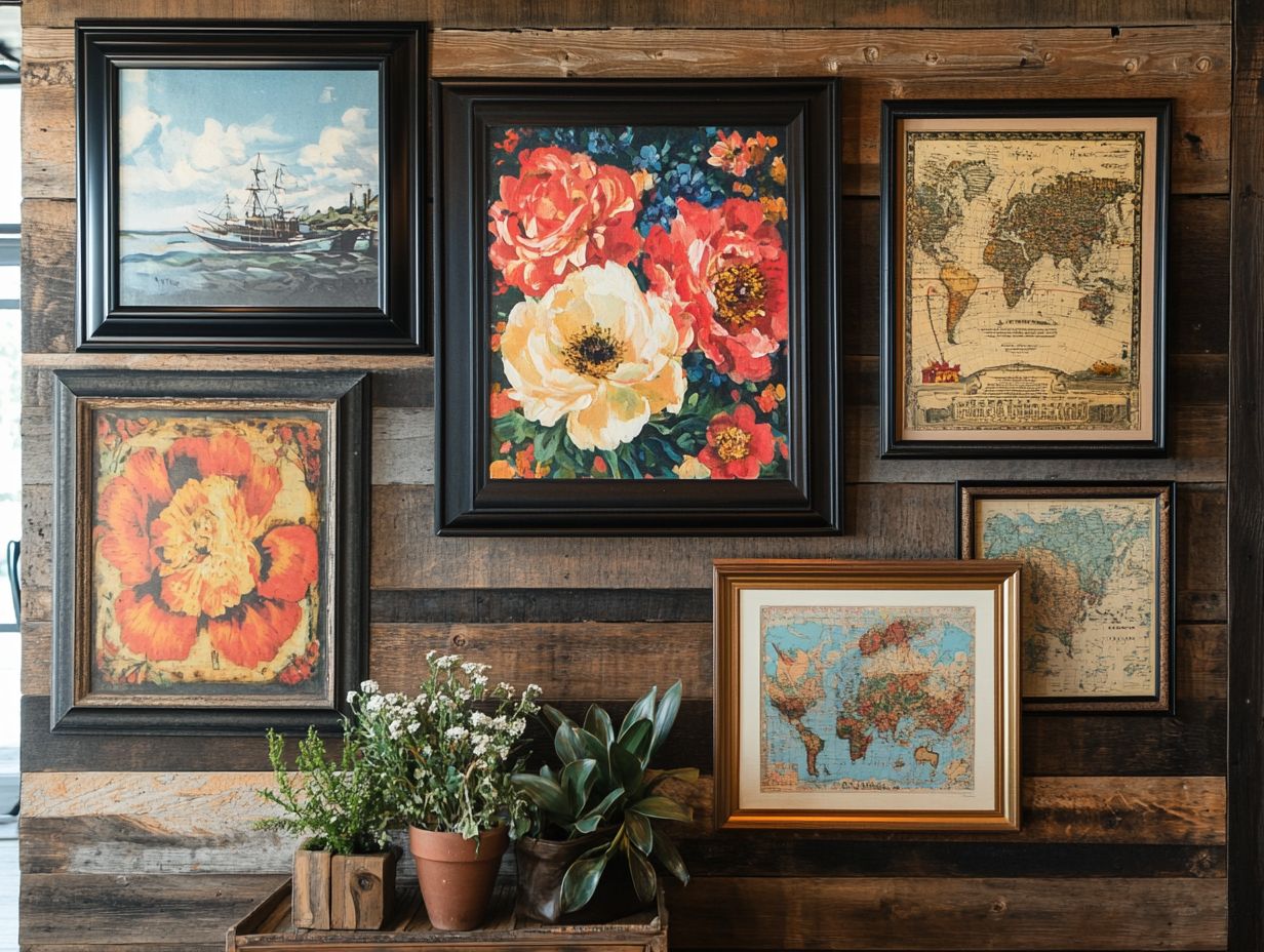 A collection of vintage wall art pieces showcasing various styles.