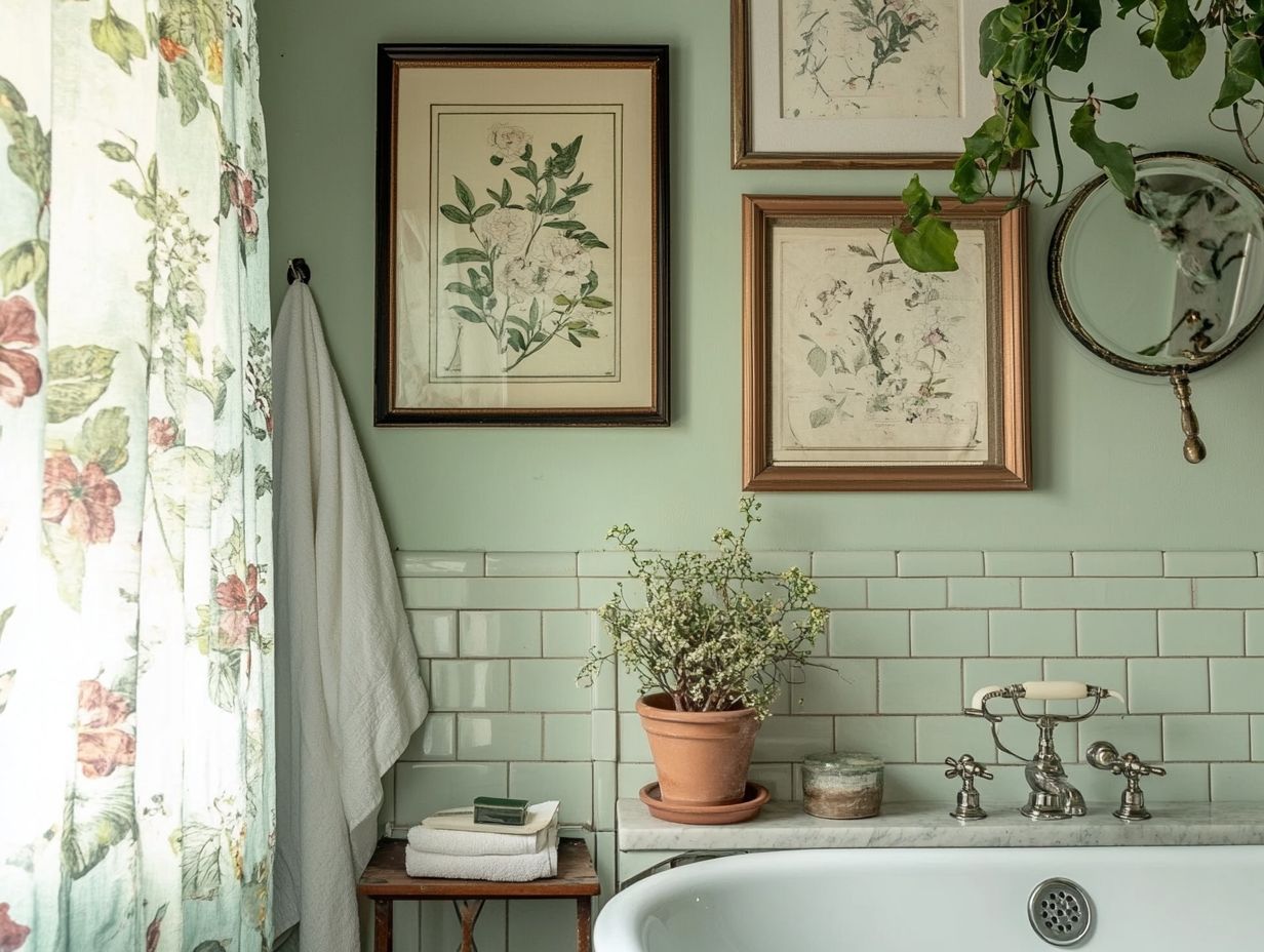 Vintage art displayed in a stylish bathroom