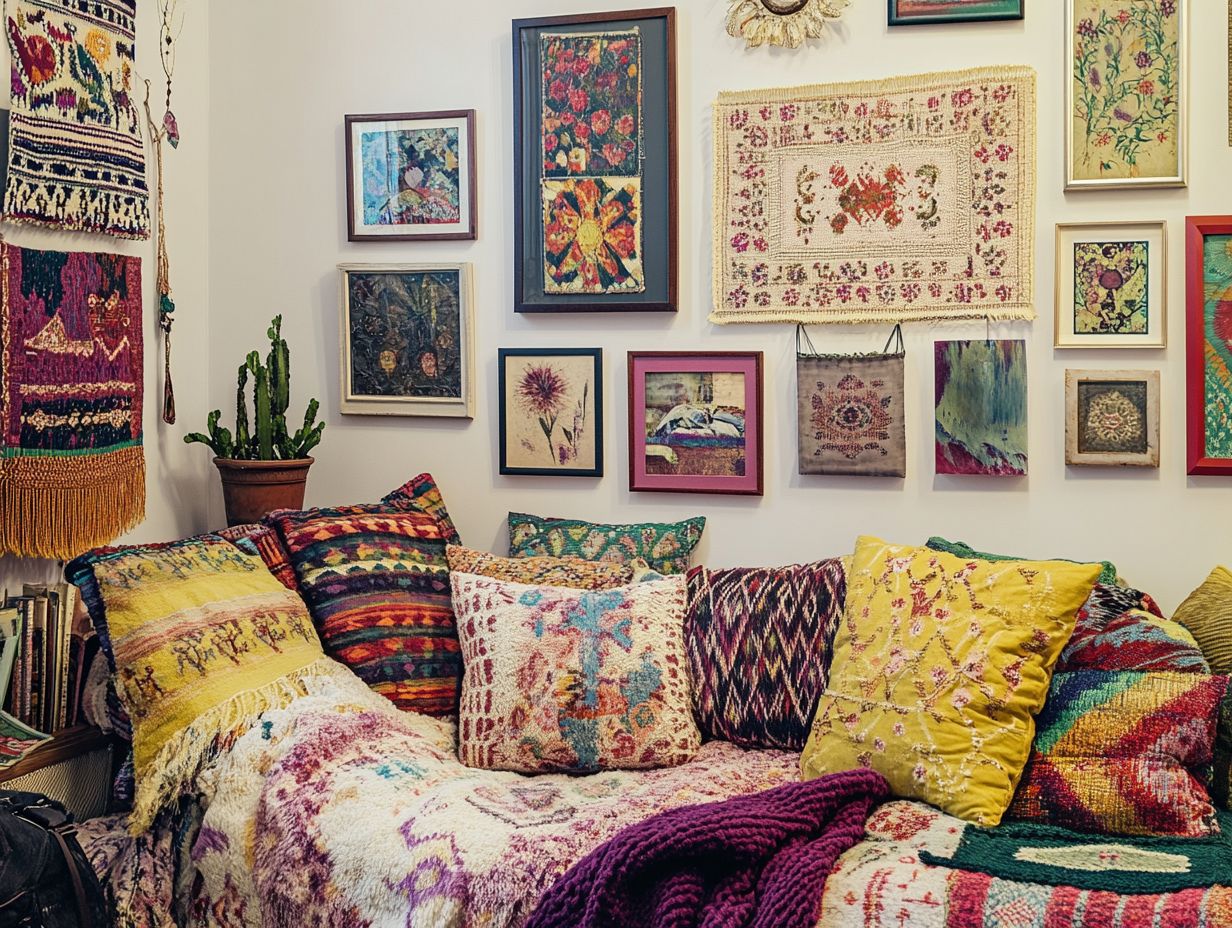 A visual representation of key takeaways for creating a vintage fabric gallery wall.