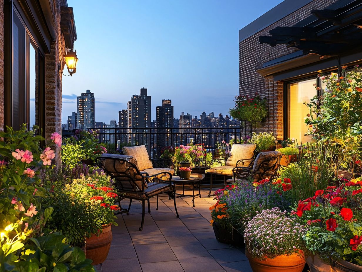 What are some vintage-inspired color schemes for a rooftop garden?