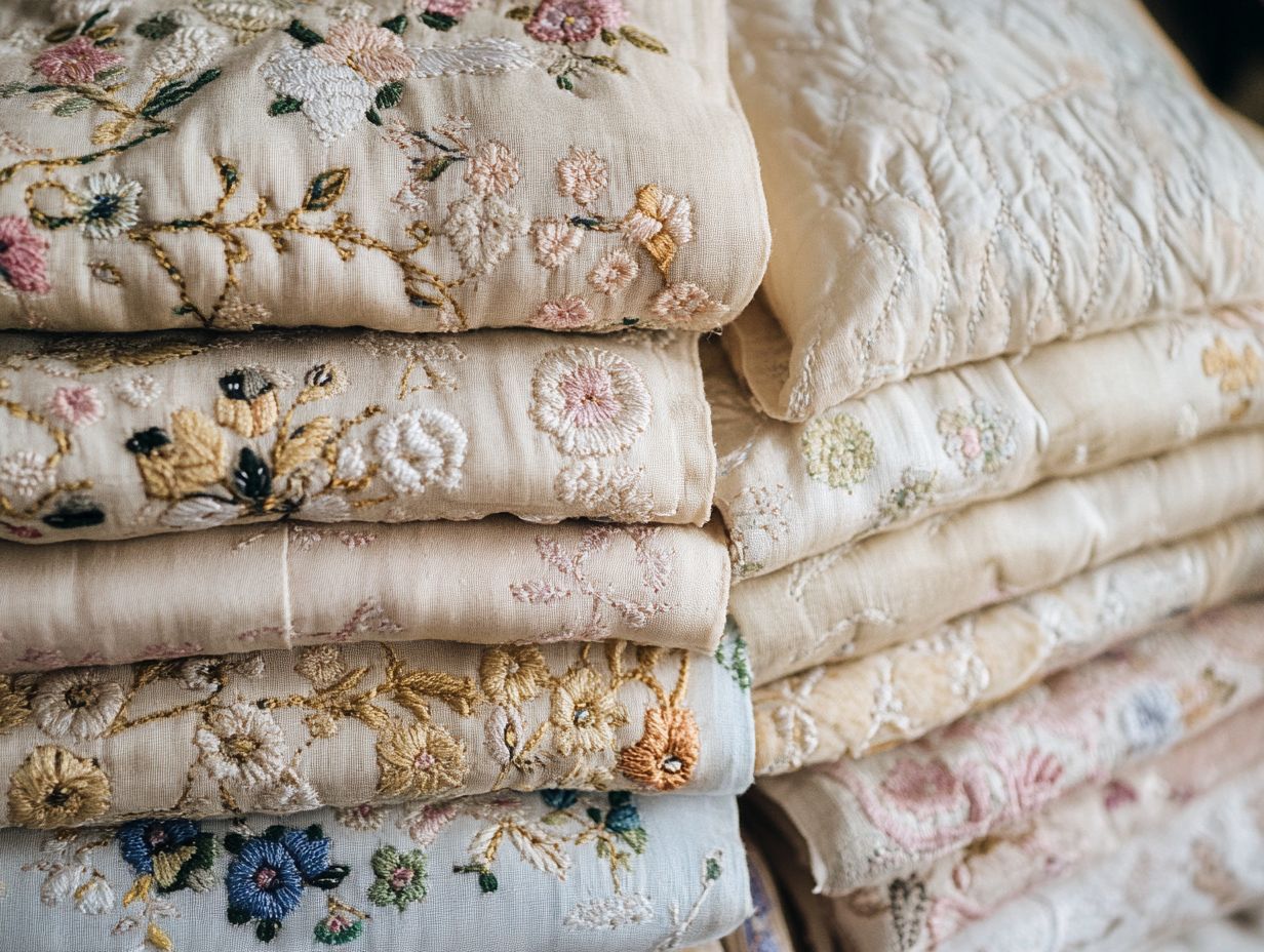 A collage of key takeaways about embroidered vintage fabrics.