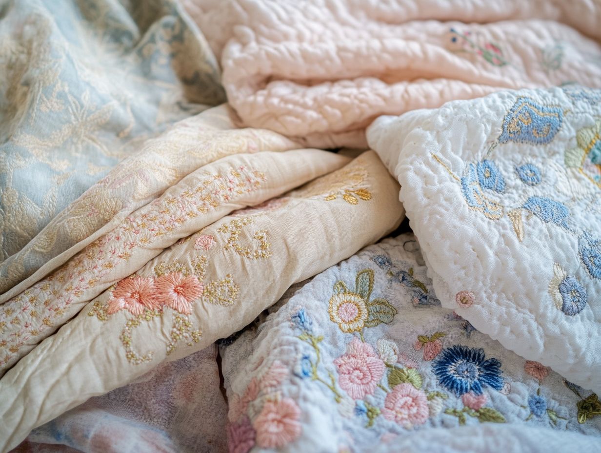 A collection of embroidered vintage fabrics showcasing their unique patterns.