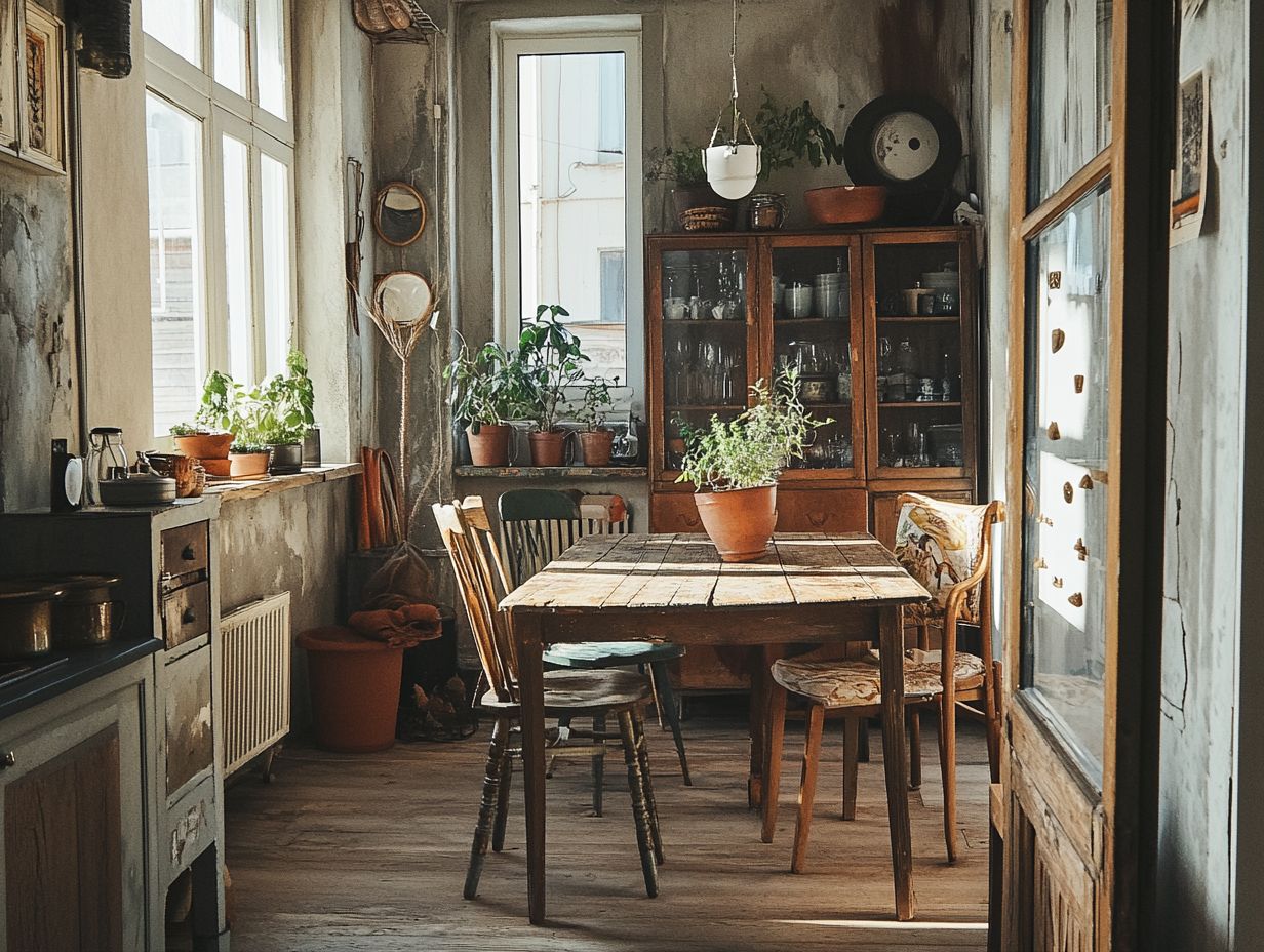 A beautifully styled living room featuring rustic vintage furniture