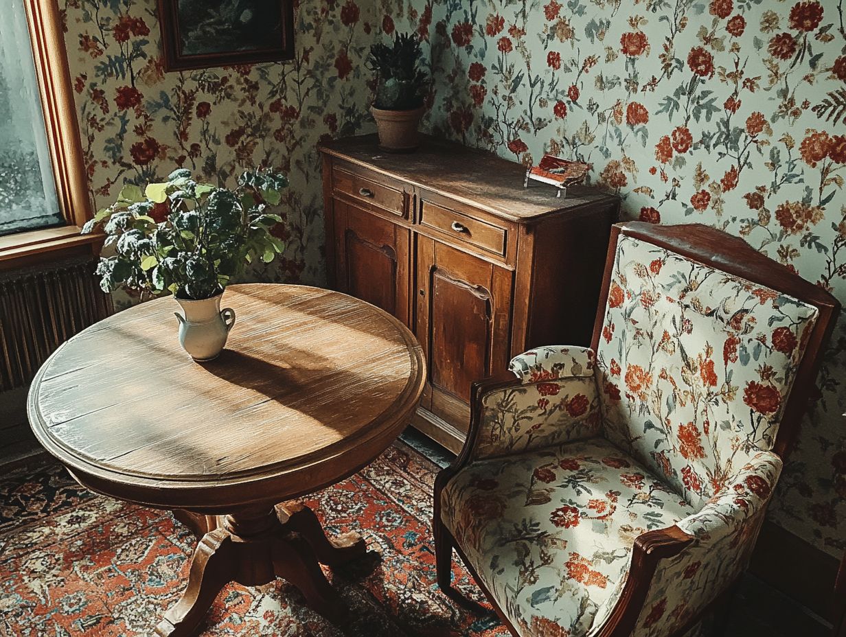 A beautifully curated living room featuring vintage furniture