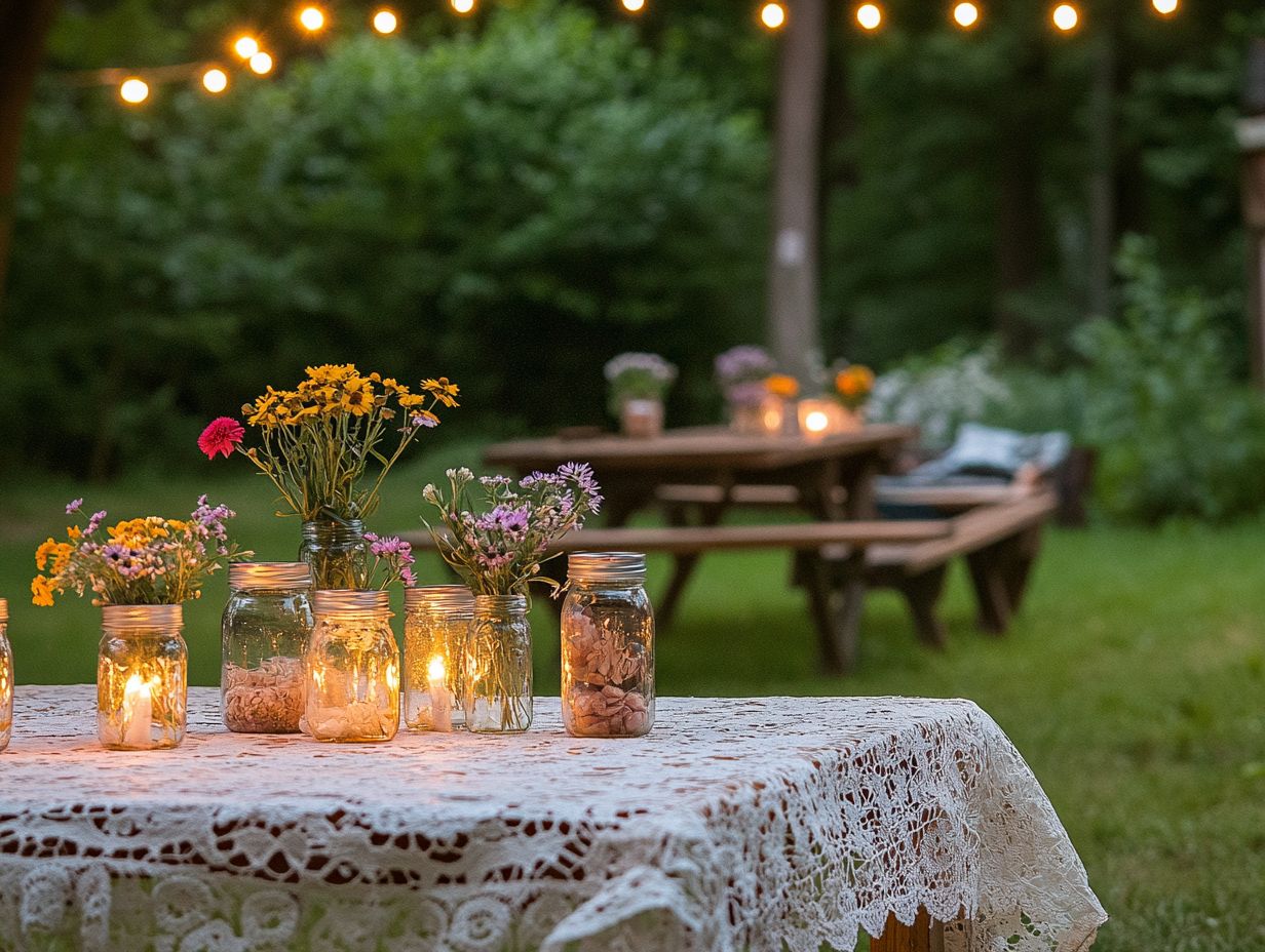 Colorful food and drink spread for a vintage summer party