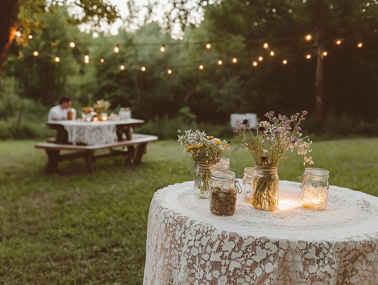 A beautiful setup for a vintage summer party showcasing decor and food ideas