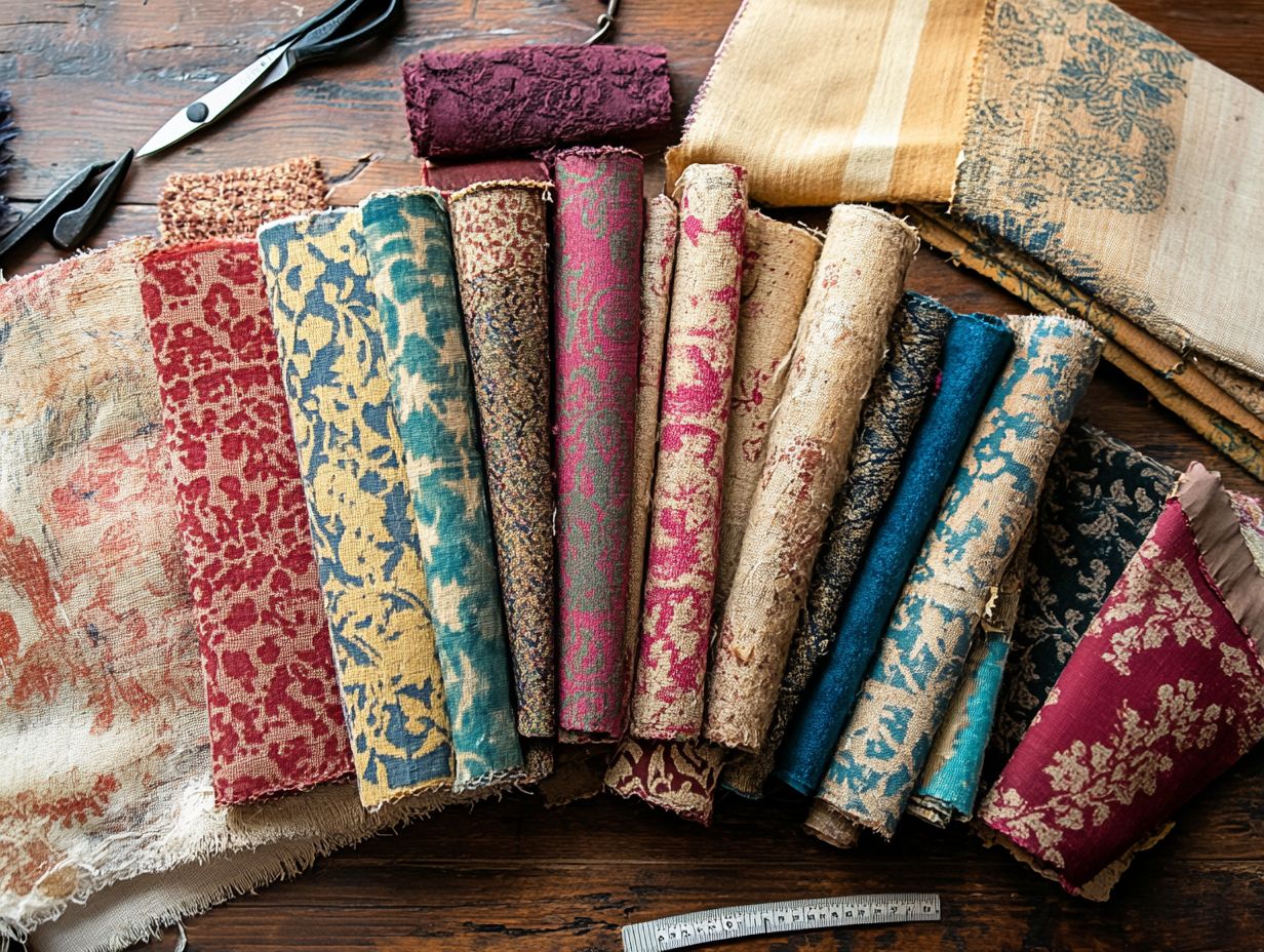 An assortment of vintage fabric trims in various colors and textures