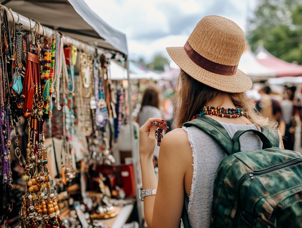 A person examining vintage accessories for quality and condition