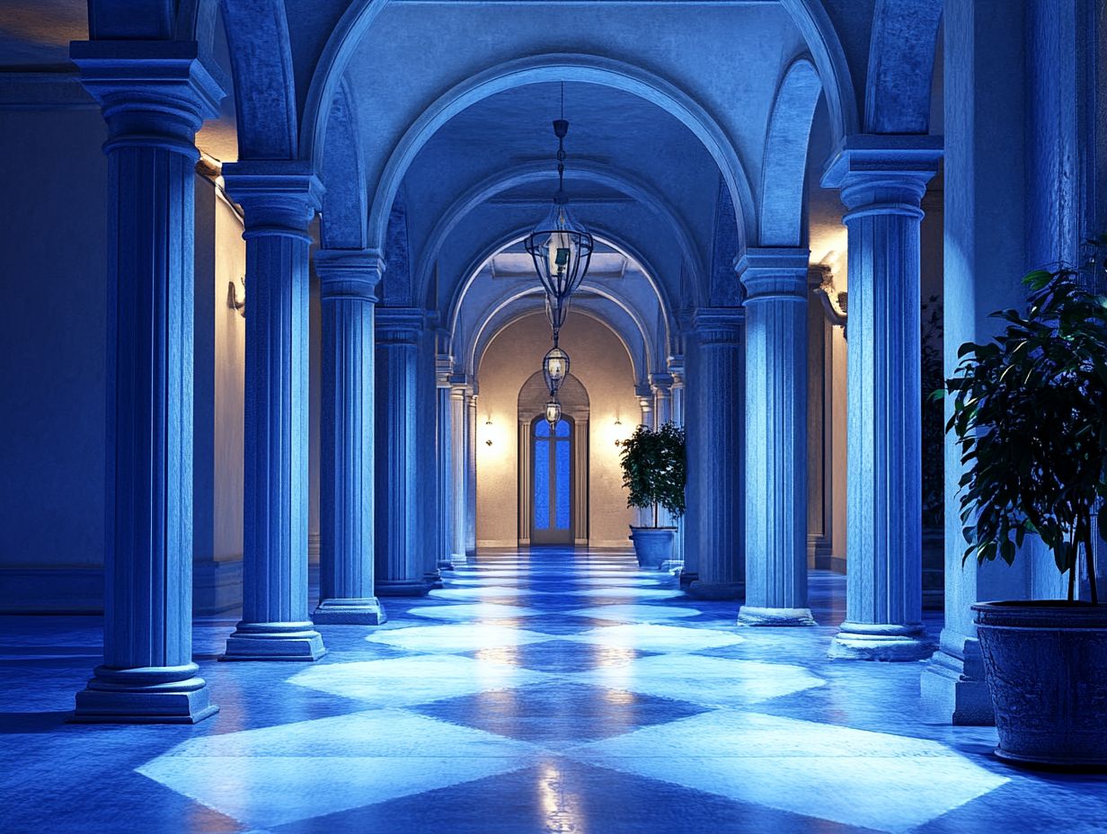 Lighting highlighting architectural features at night