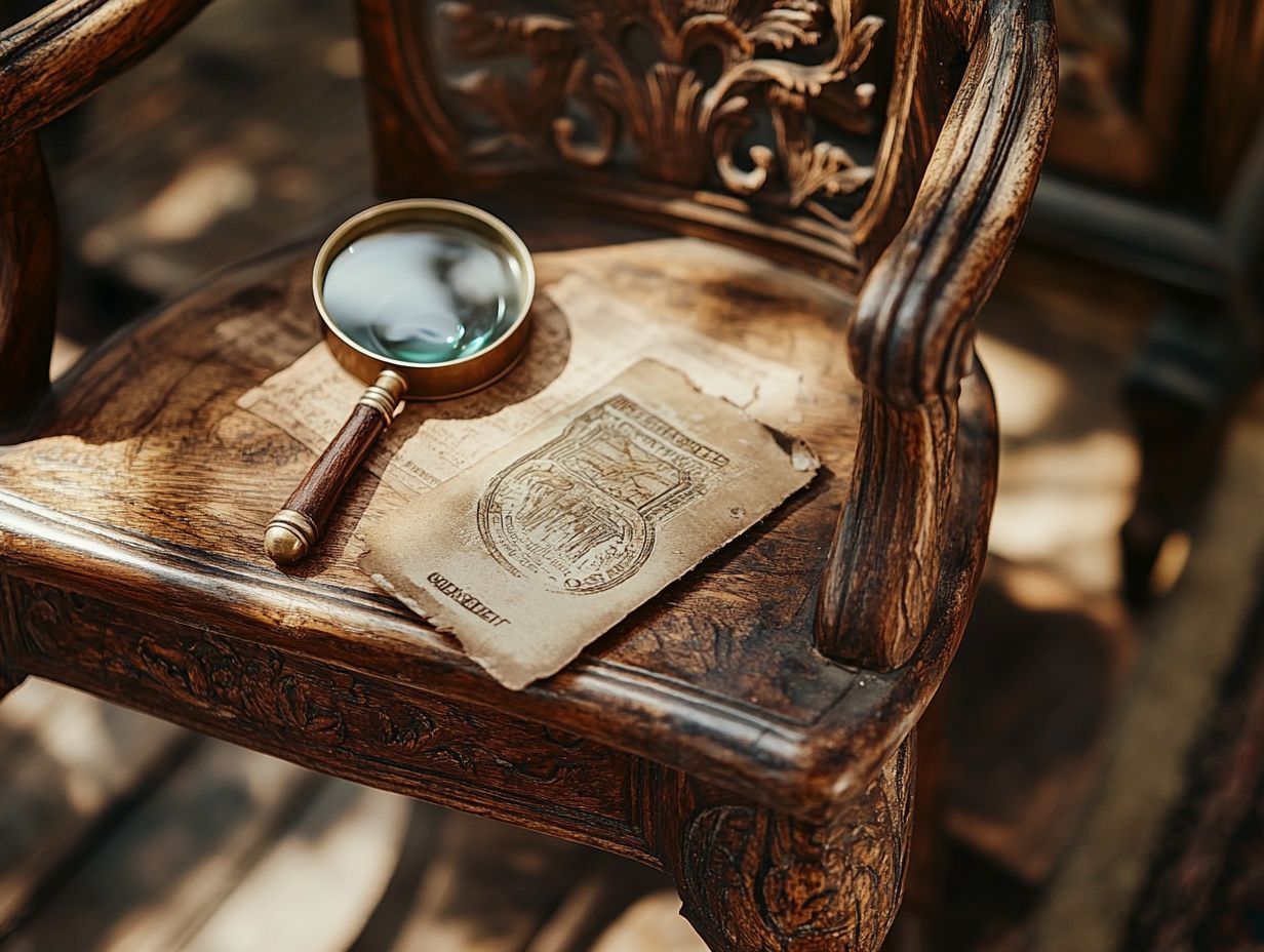 Detailed view of a vintage furniture piece being examined for authenticity