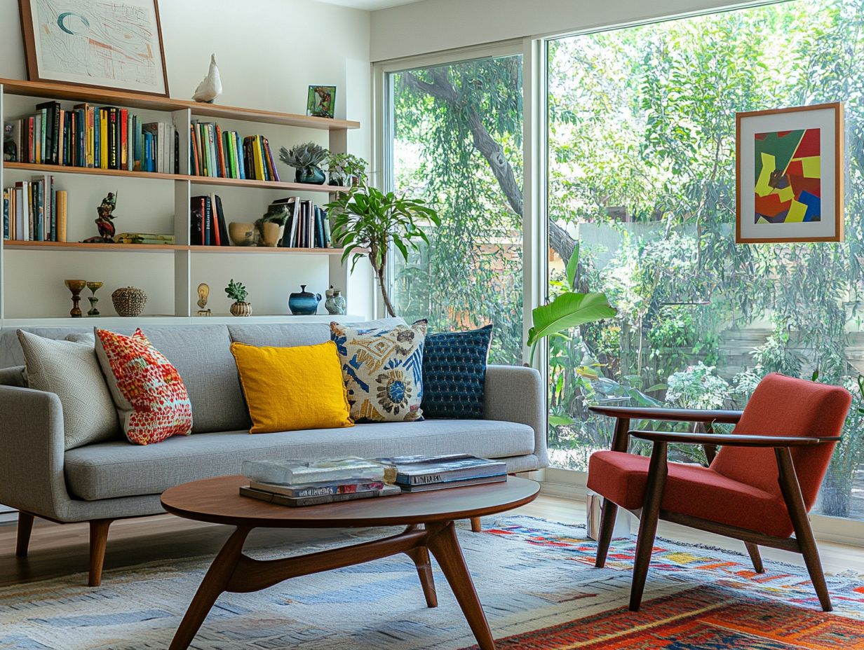A beautifully arranged vintage living space showcasing unique furniture pieces.