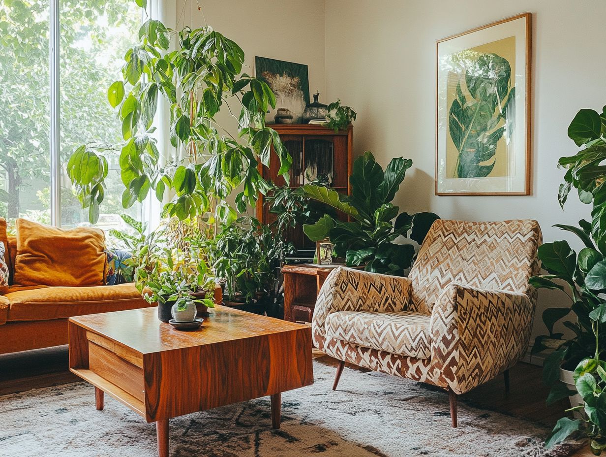 A stylish living room showcasing tips for blending vintage furniture with modern decor.