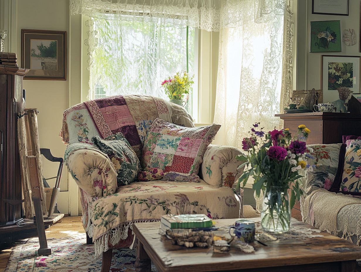 A visual summary of key takeaways on mixing fabrics in vintage decor