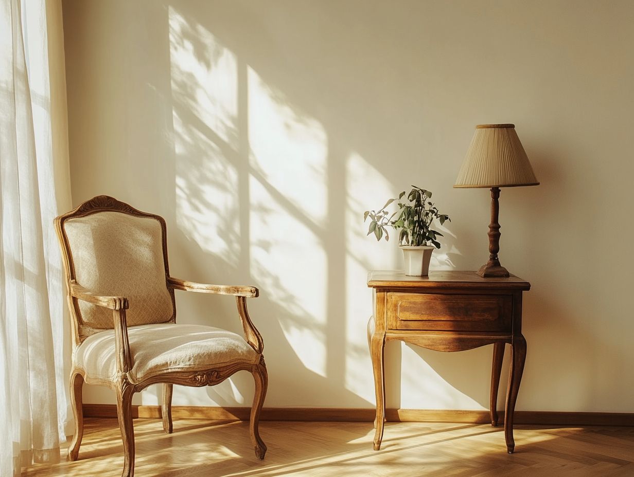 A well-styled vintage sofa photographed in natural light.