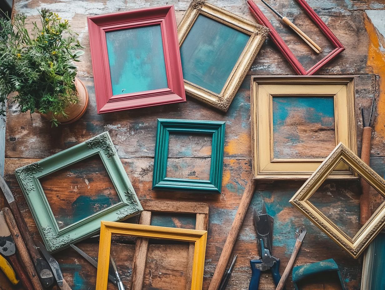 A vintage frame repurposed as a shelf.