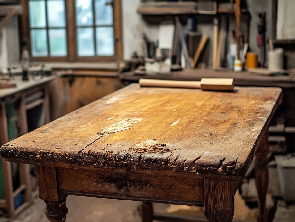 Illustration of the staining or painting process for a vintage table