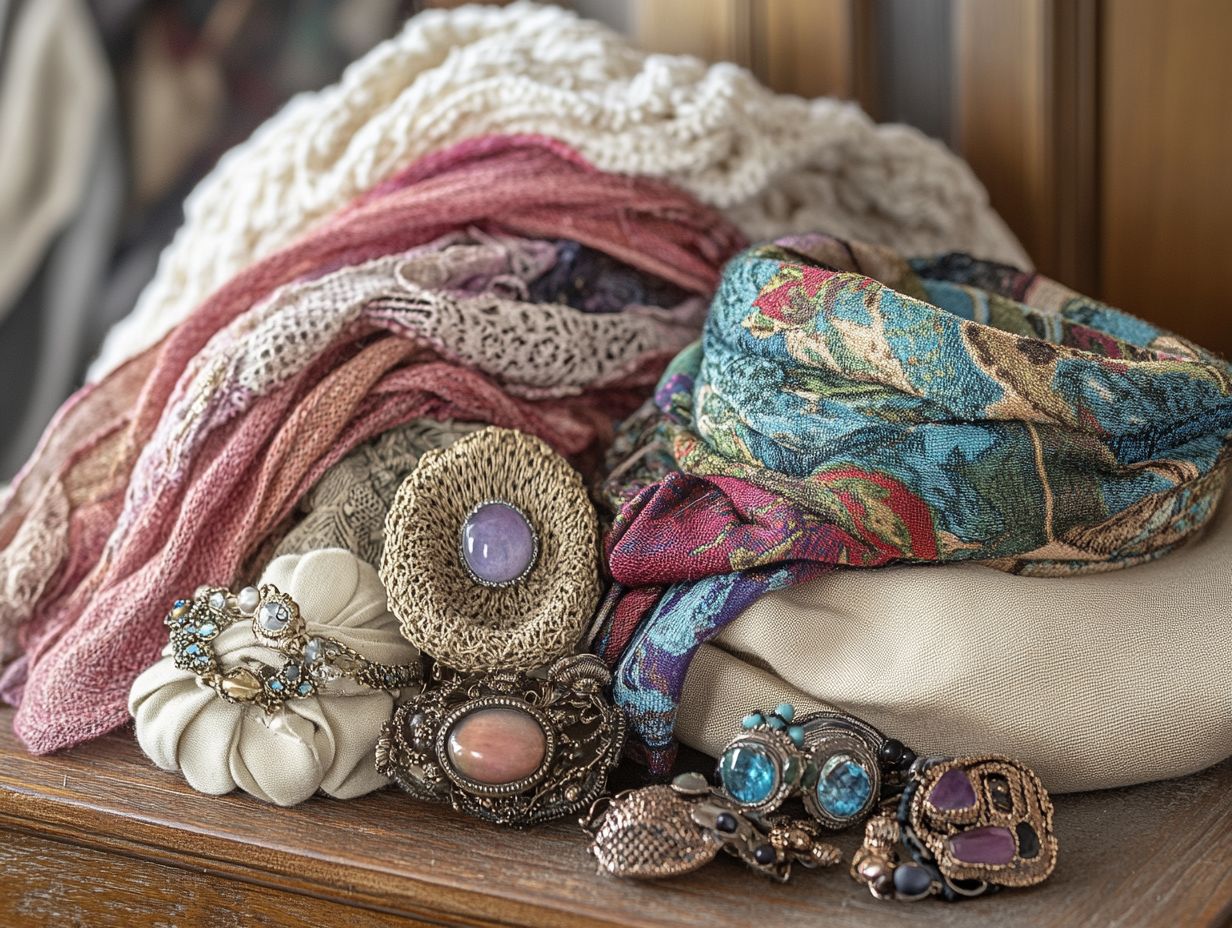 A display of various vintage accessories