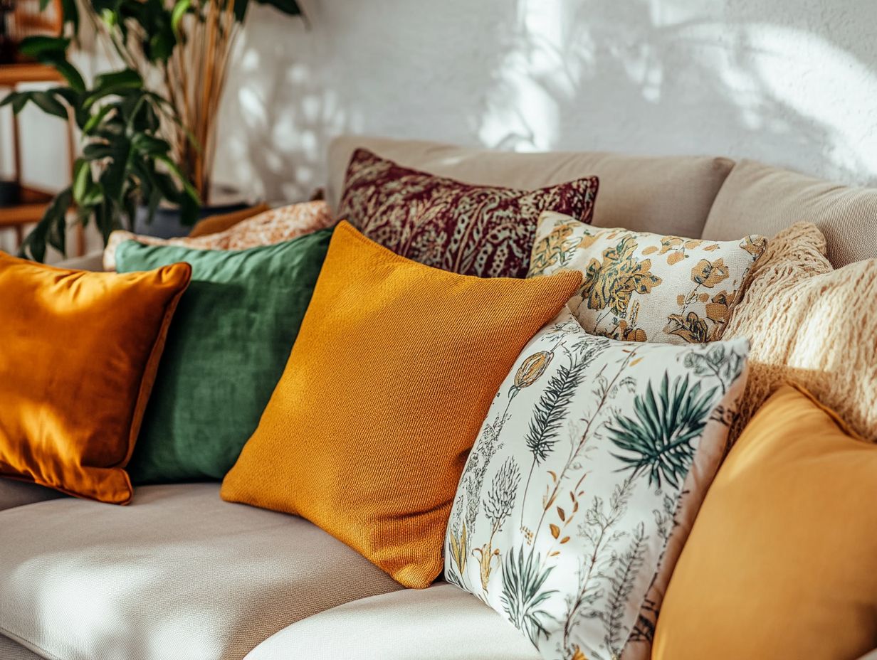 Vintage fabric pillows styled in a living room