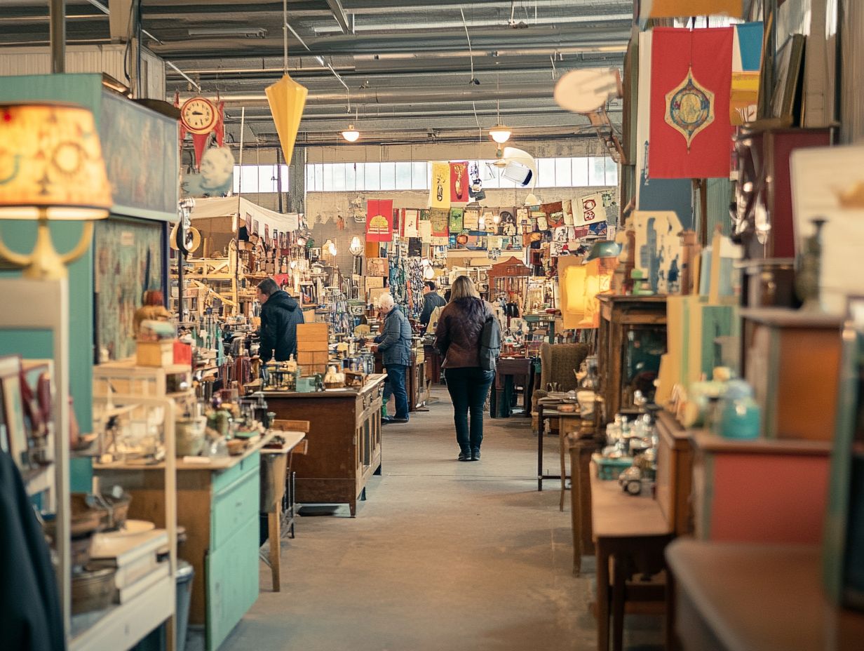 A vibrant local antique show with various collectibles.