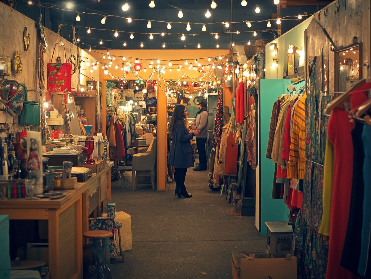 A bustling local vintage fair filled with collectors and unique items.