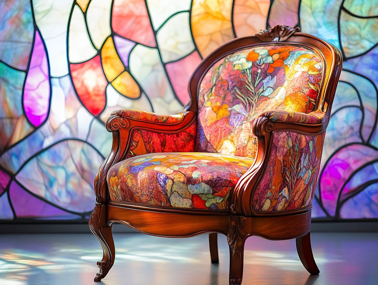 A vintage chair inspired by Art Nouveau design featuring floral patterns and smooth curves.