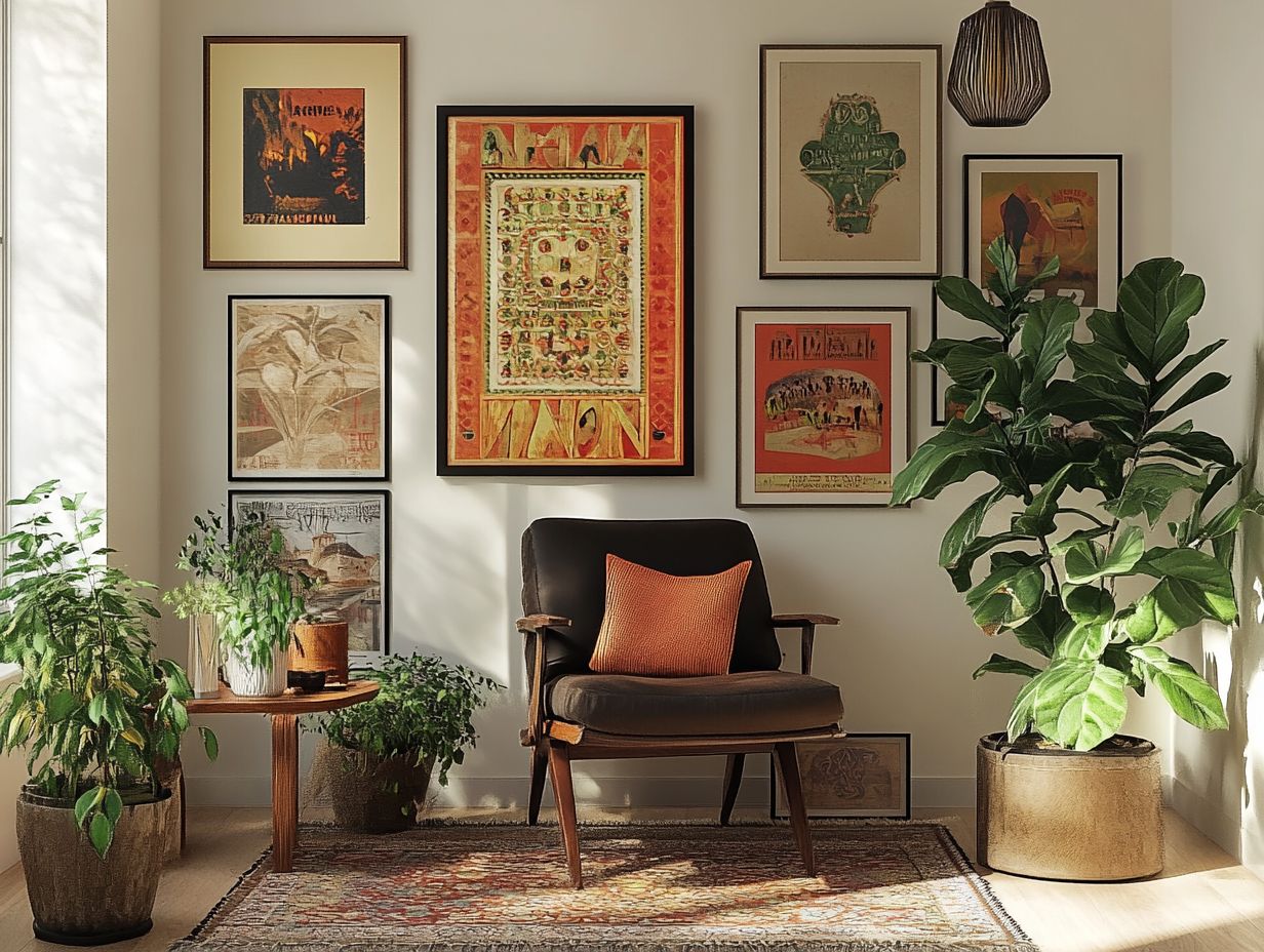 A collection of vintage wall art showcasing various styles and eras.