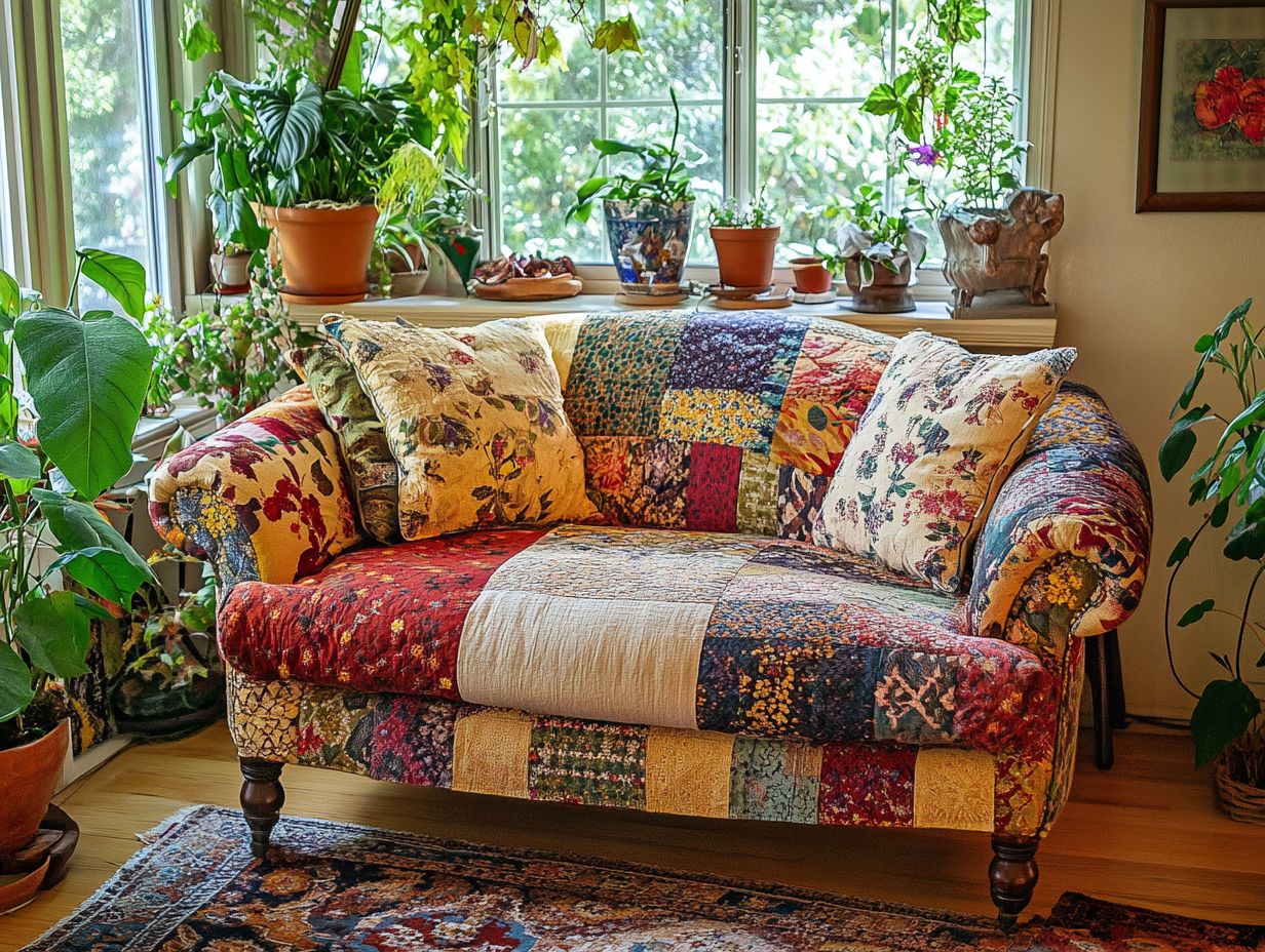 A display of vintage fabrics in a contemporary setting