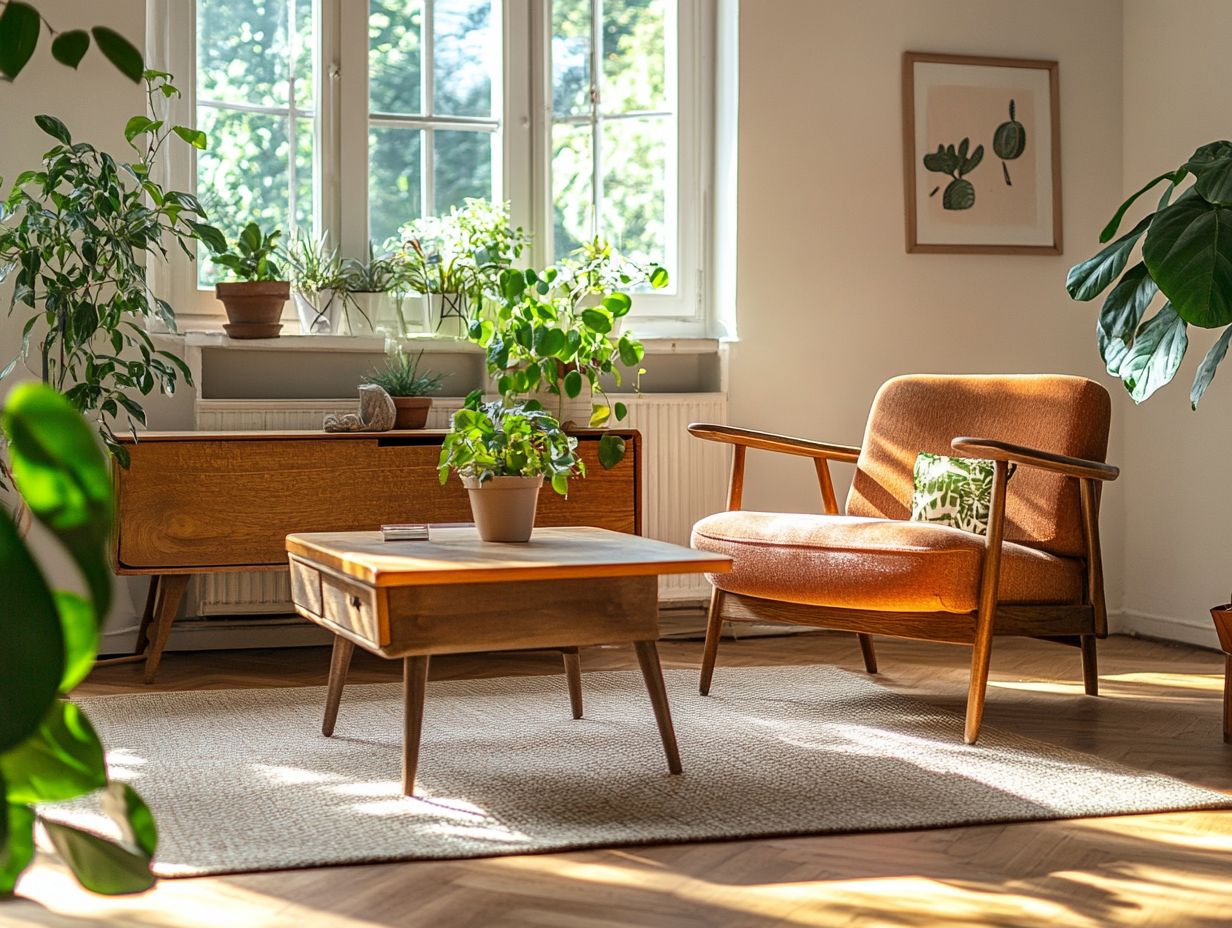 A collection of vintage furniture displayed at a local flea market.