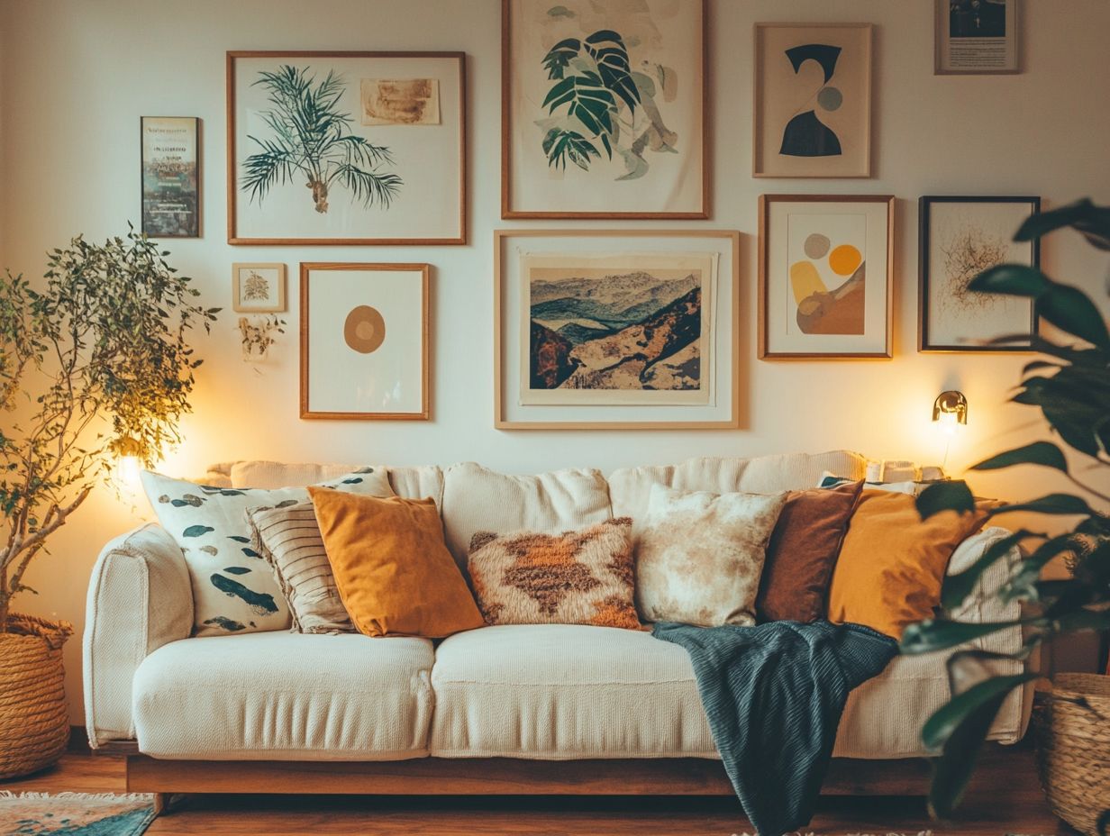 Vintage wall art creating a nostalgic atmosphere in a living room.