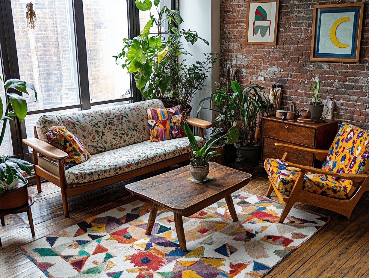 A person inspecting vintage furniture at a thrift store.