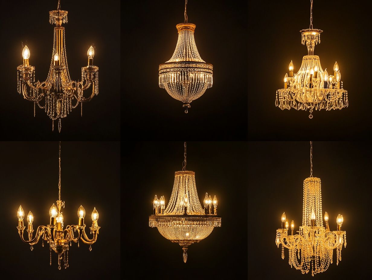 An array of vintage chandeliers showcasing timeless elegance.