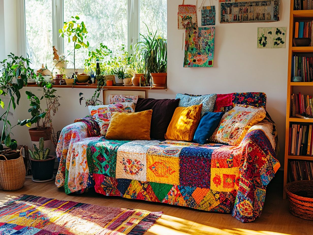 Colorful decor ideas using vintage sheets in various rooms