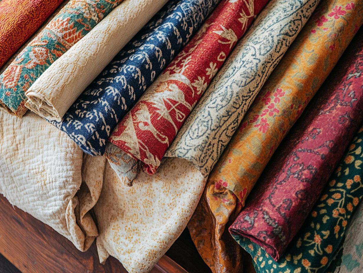 A collection of vintage fabrics showcasing different styles and textures