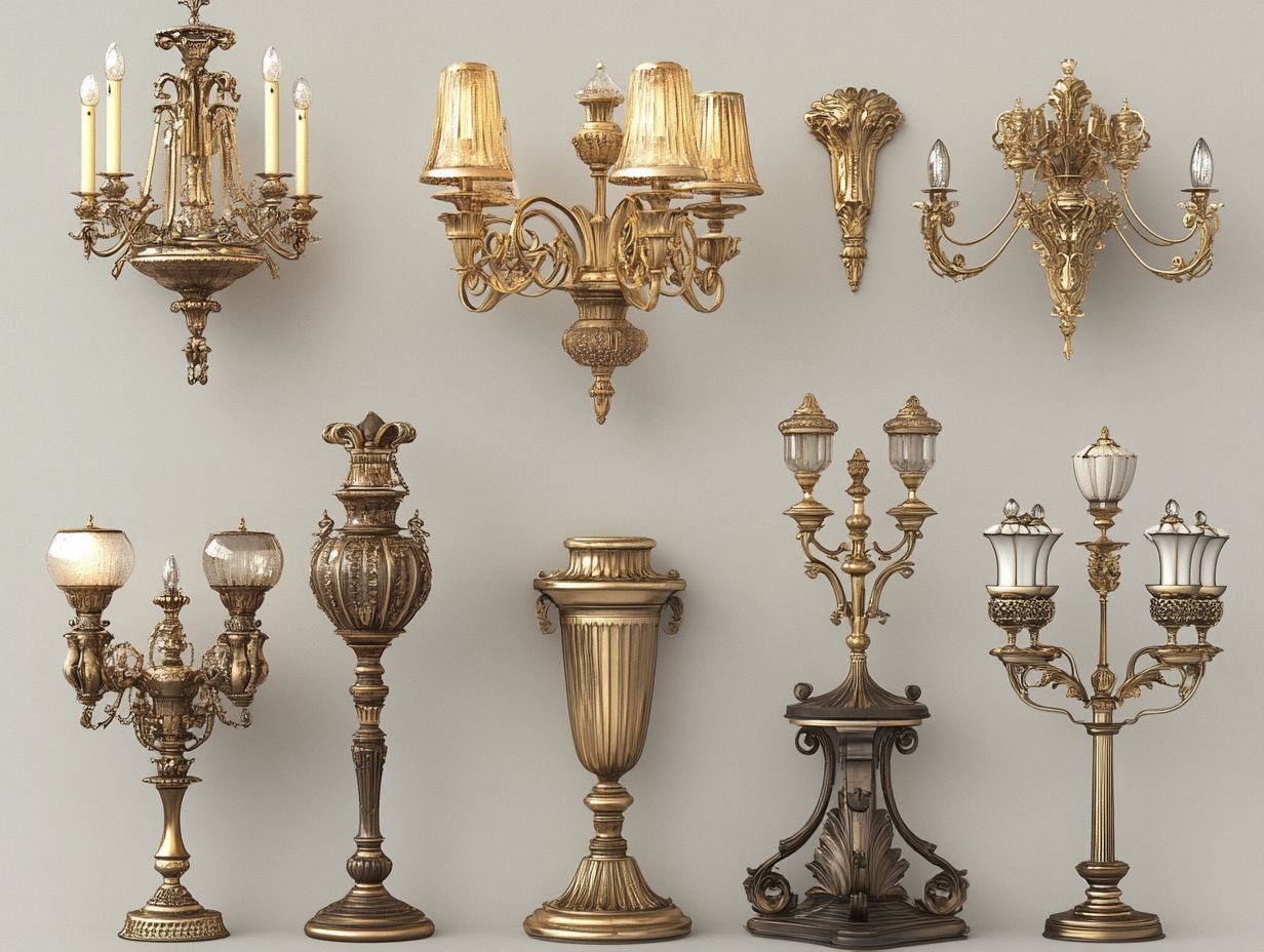 Image illustrating various sizes and styles of vintage lighting