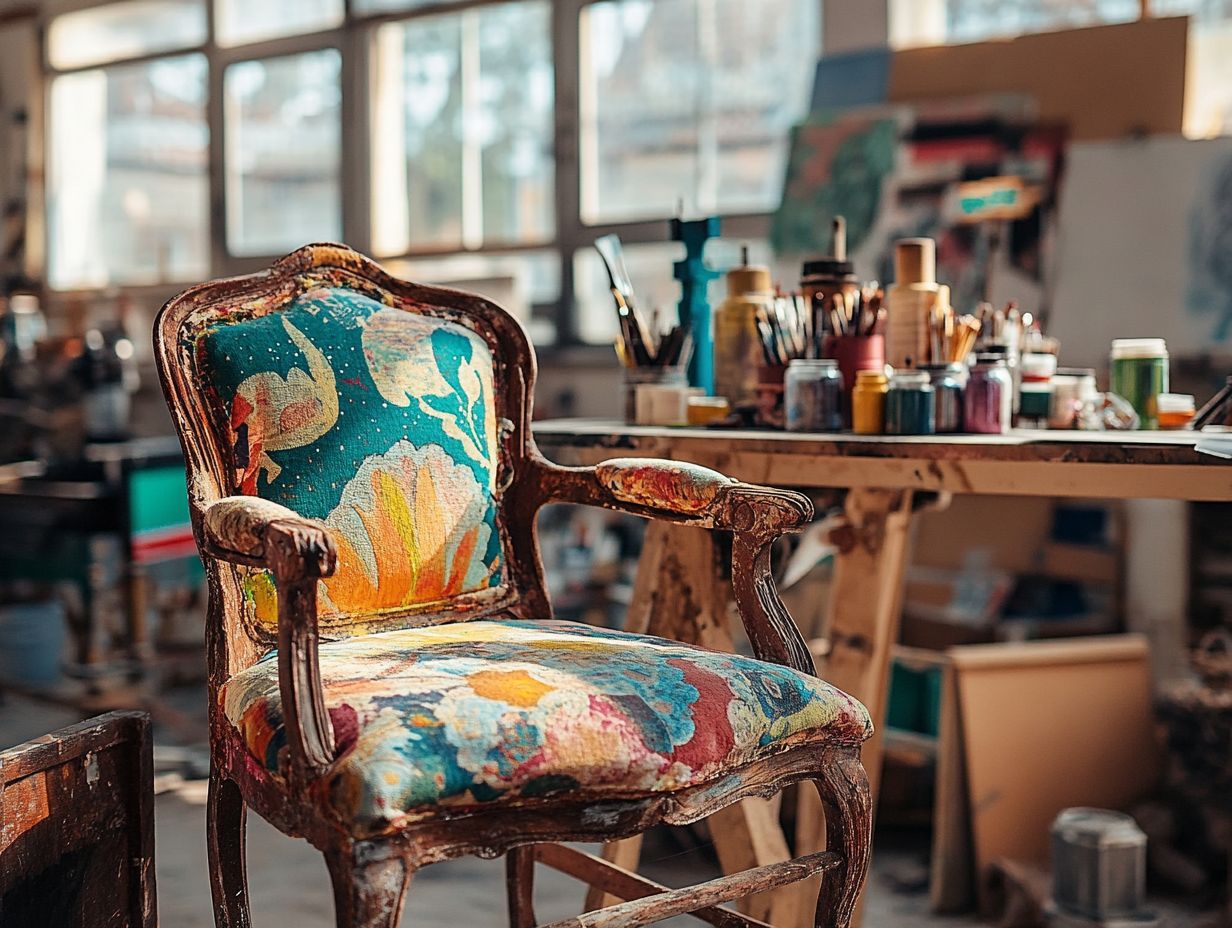 A beautifully restored vintage chair during the reupholstering process