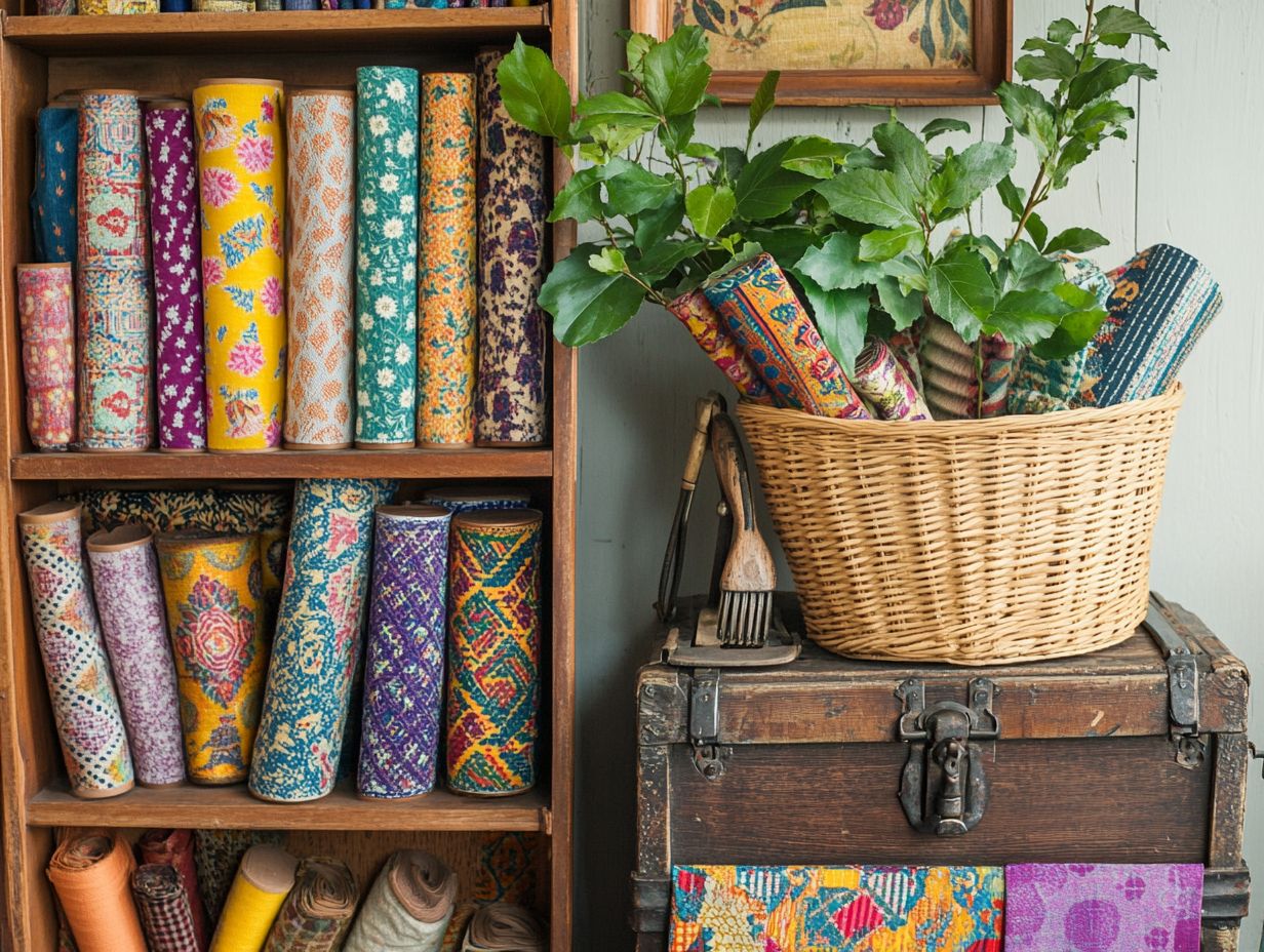 Colorful vintage fabric storage ideas