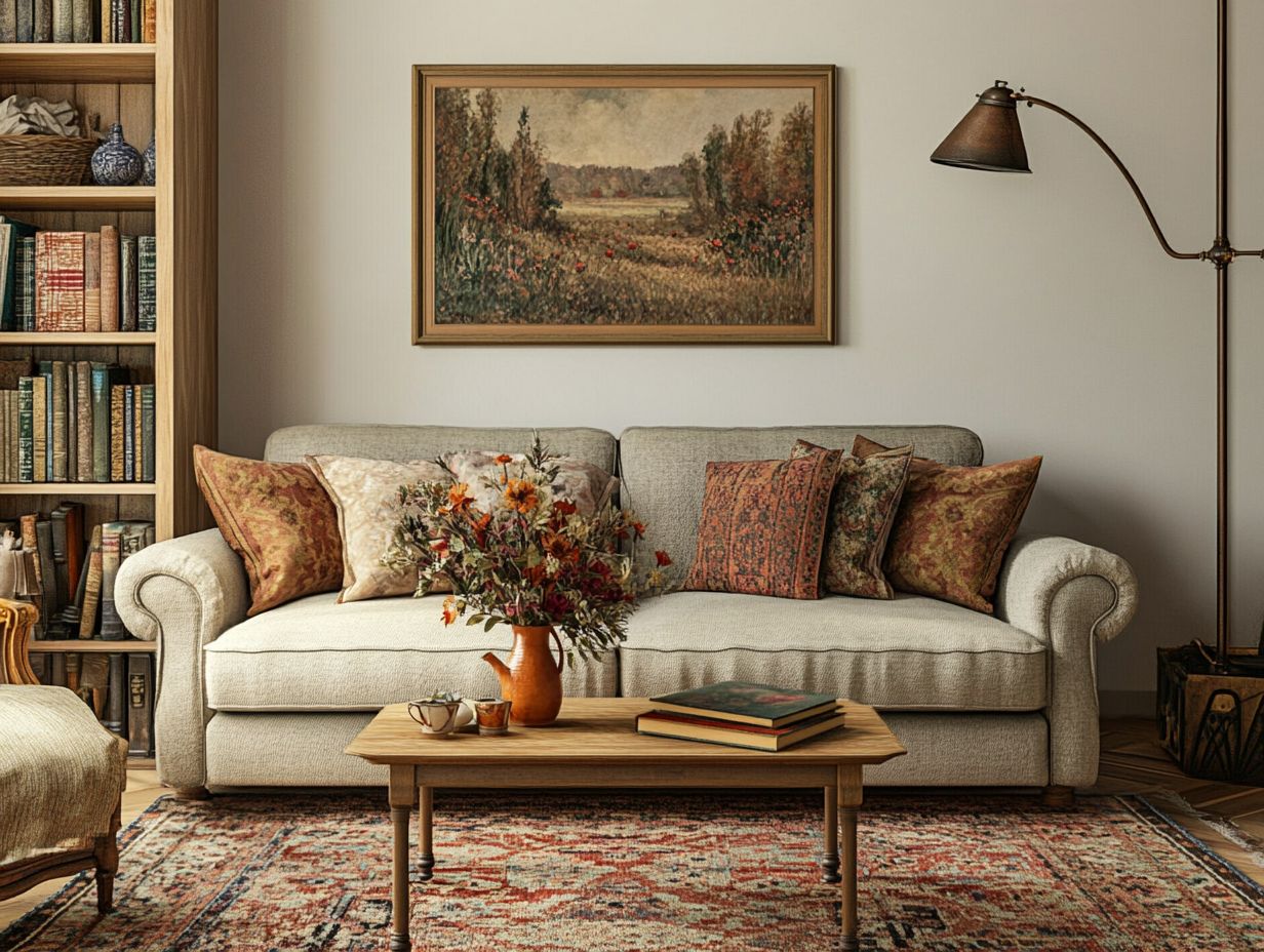 A beautifully styled vintage living room with eclectic decor