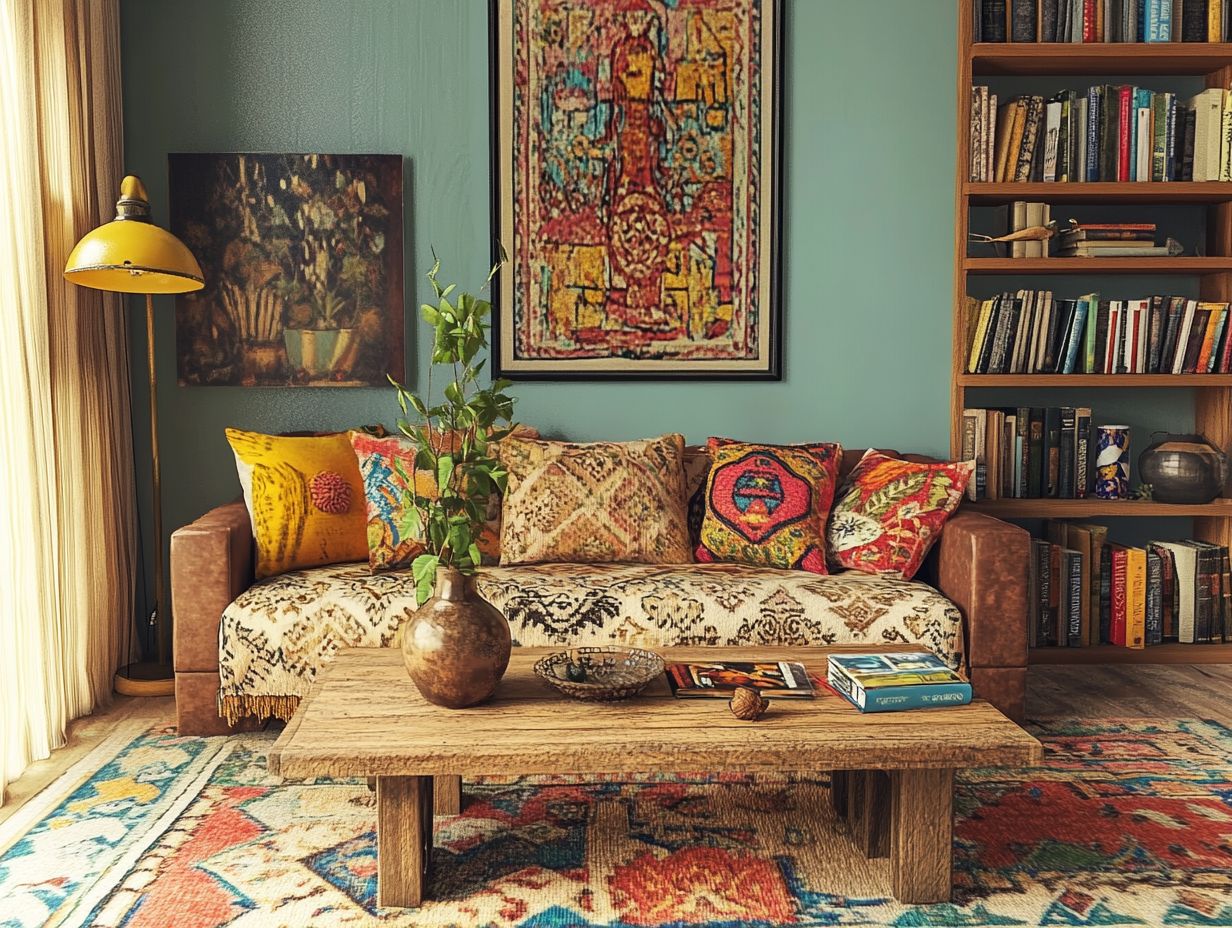 A beautifully styled vintage living room with eclectic decor