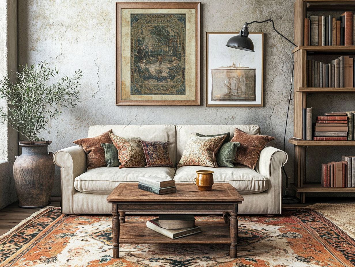 A beautifully styled vintage living room with eclectic decor