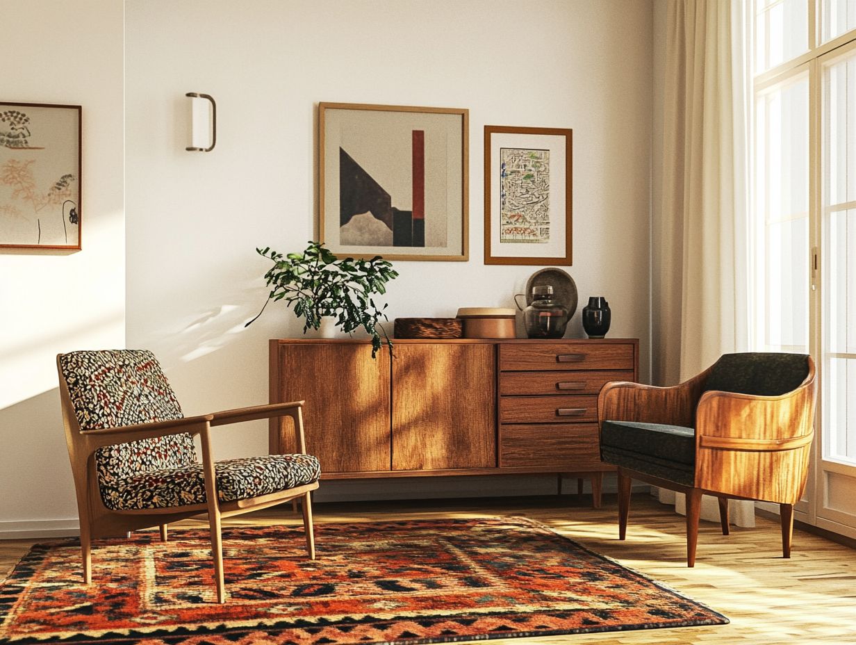 Image showcasing iconic vintage furniture pieces like the Eames Lounge Chair and Barcelona Chair