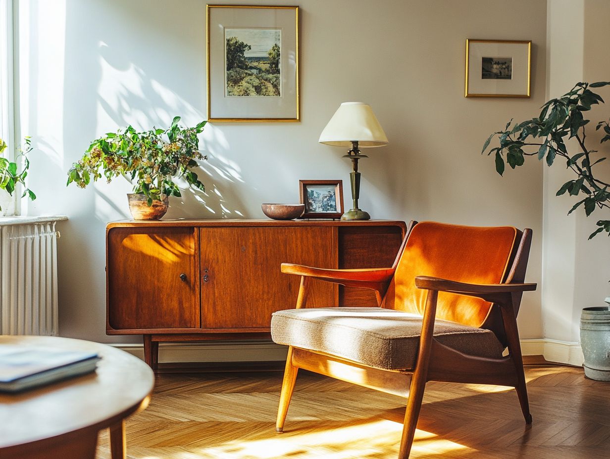 A selection of iconic vintage furniture pieces including Eames Lounge Chair