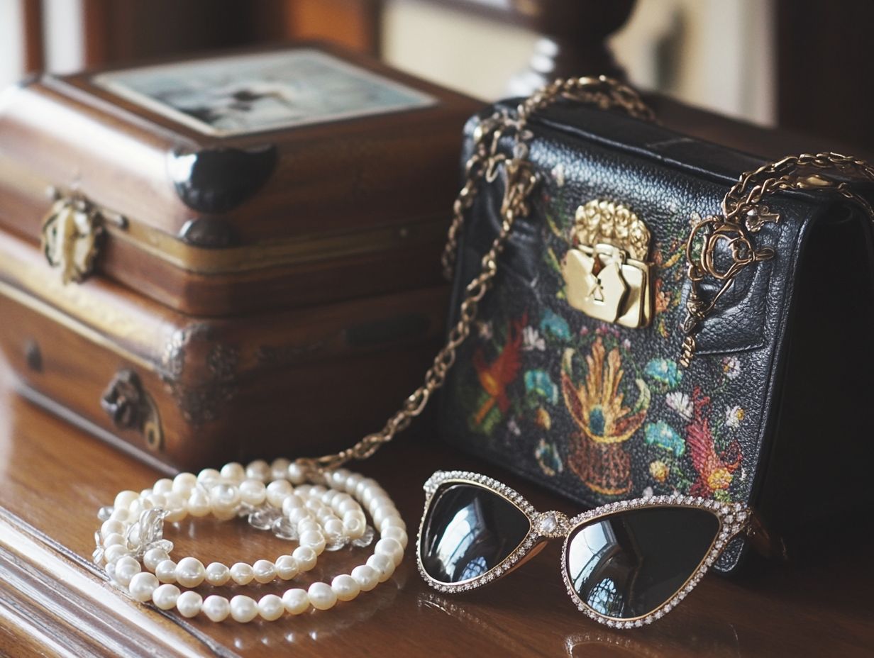 A beautifully arranged display of vintage accessories showcasing their unique styles and history.