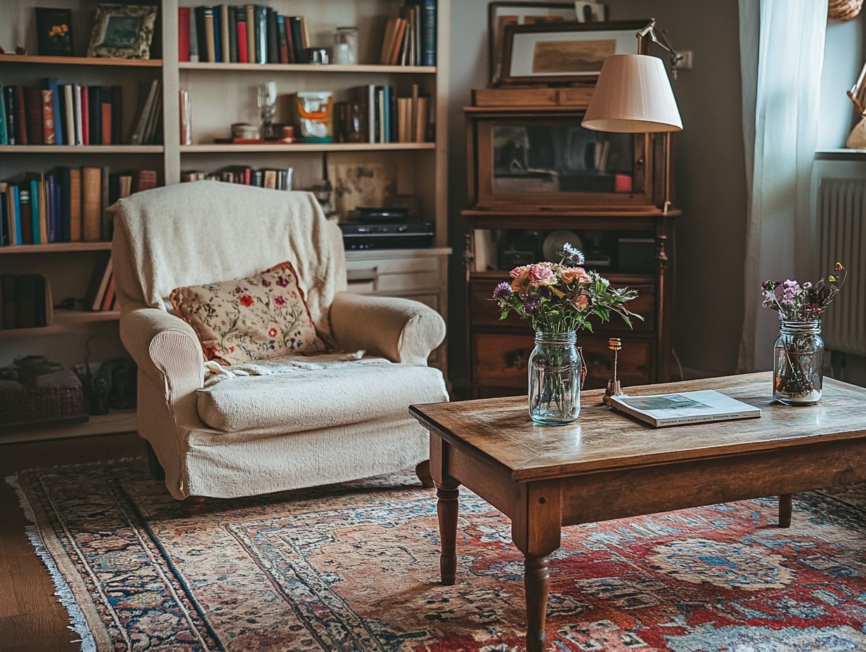 A cozy vintage living room decorated for winter.