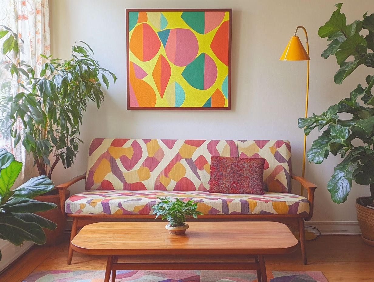 Key elements of mid-century modern decor displayed in an image.